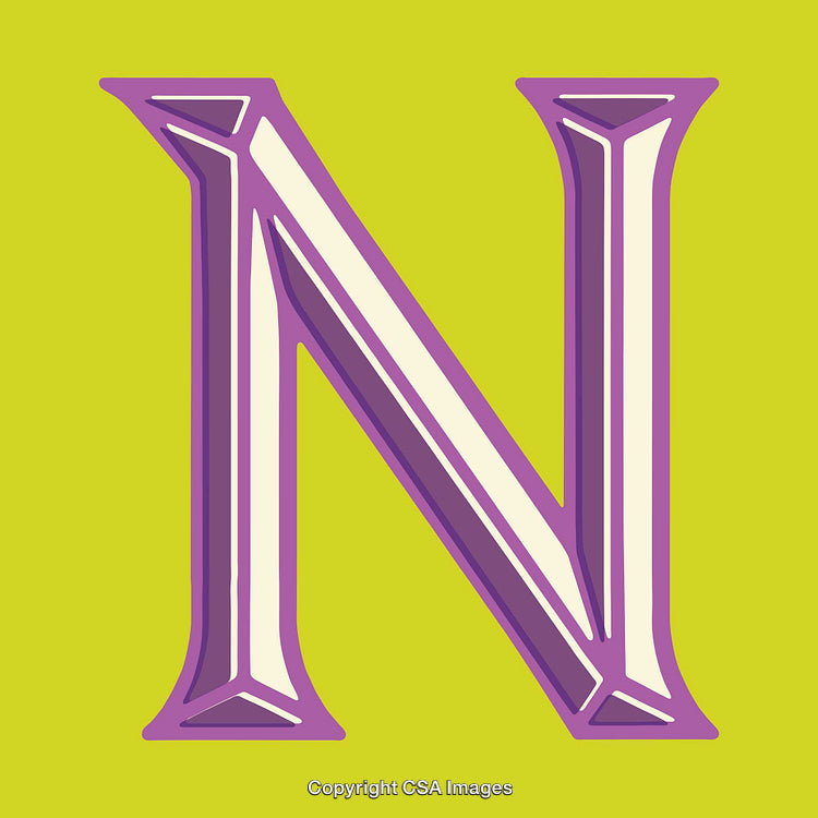 Stylized Purple Letter N Design on a Vibrant Yellow Background