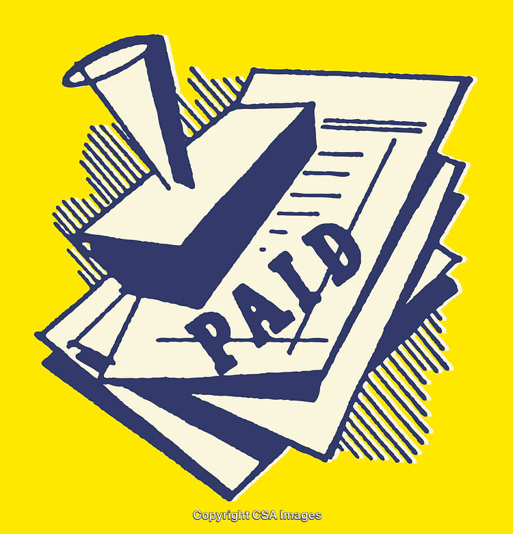 Illustration of Documents with a Paid Stamp on a Bright Background