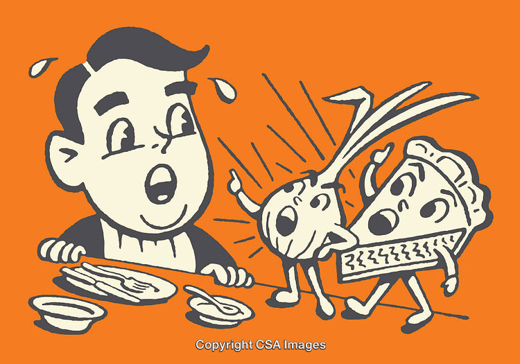 Retro Comic Style Illustration of Food Characters in a Humorous Scene