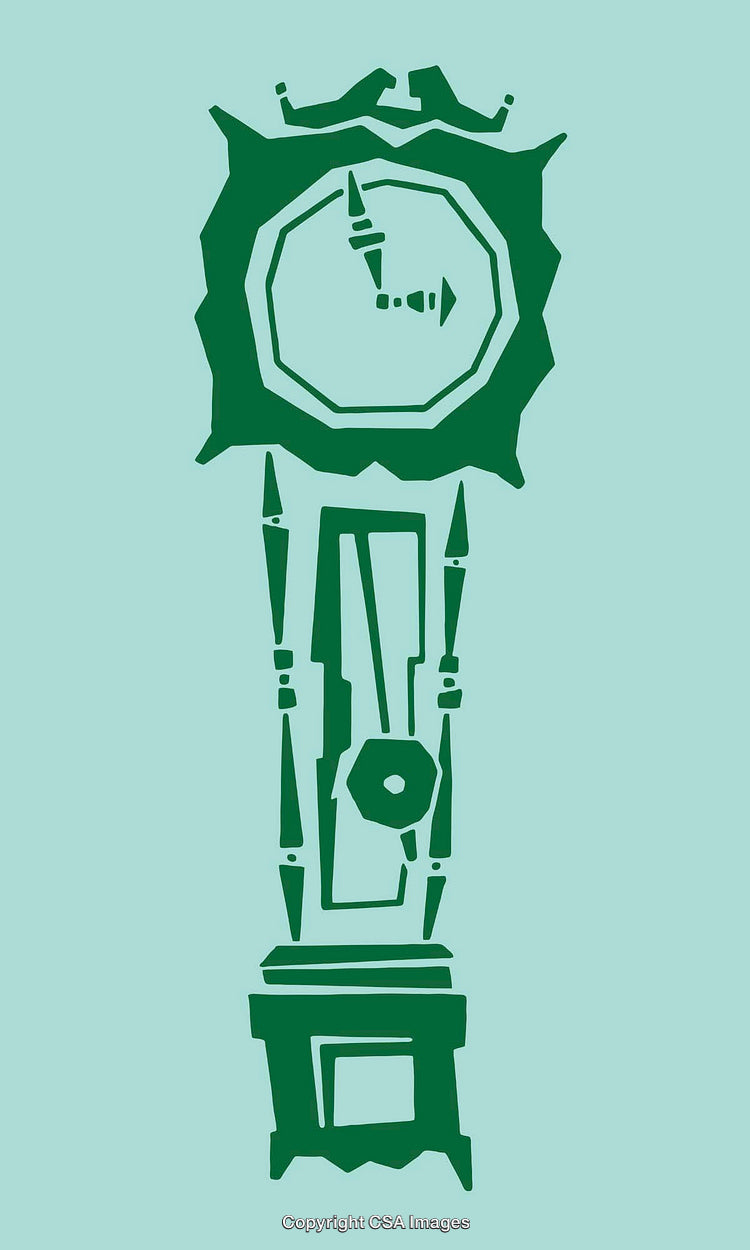 Vintage Green Grandfather Clock Illustration on Plain Background