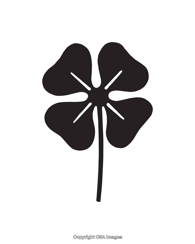 Black Silhouette of a Four-Leaf Clover on a White Background