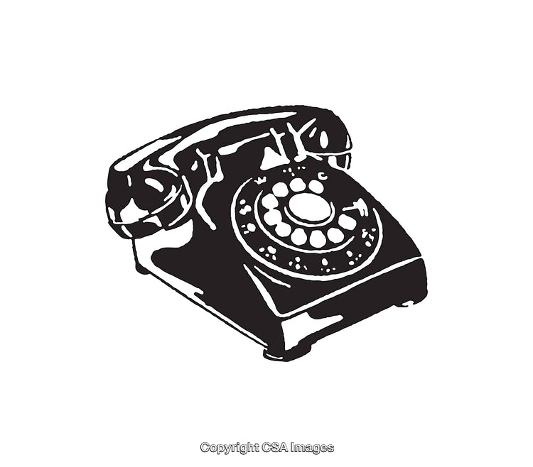 Vintage Black And White Rotary Dial Telephone Illustration