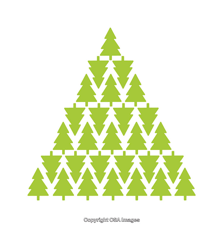 Abstract Green Tree Icons Forming A Symmetrical Pyramid Shape