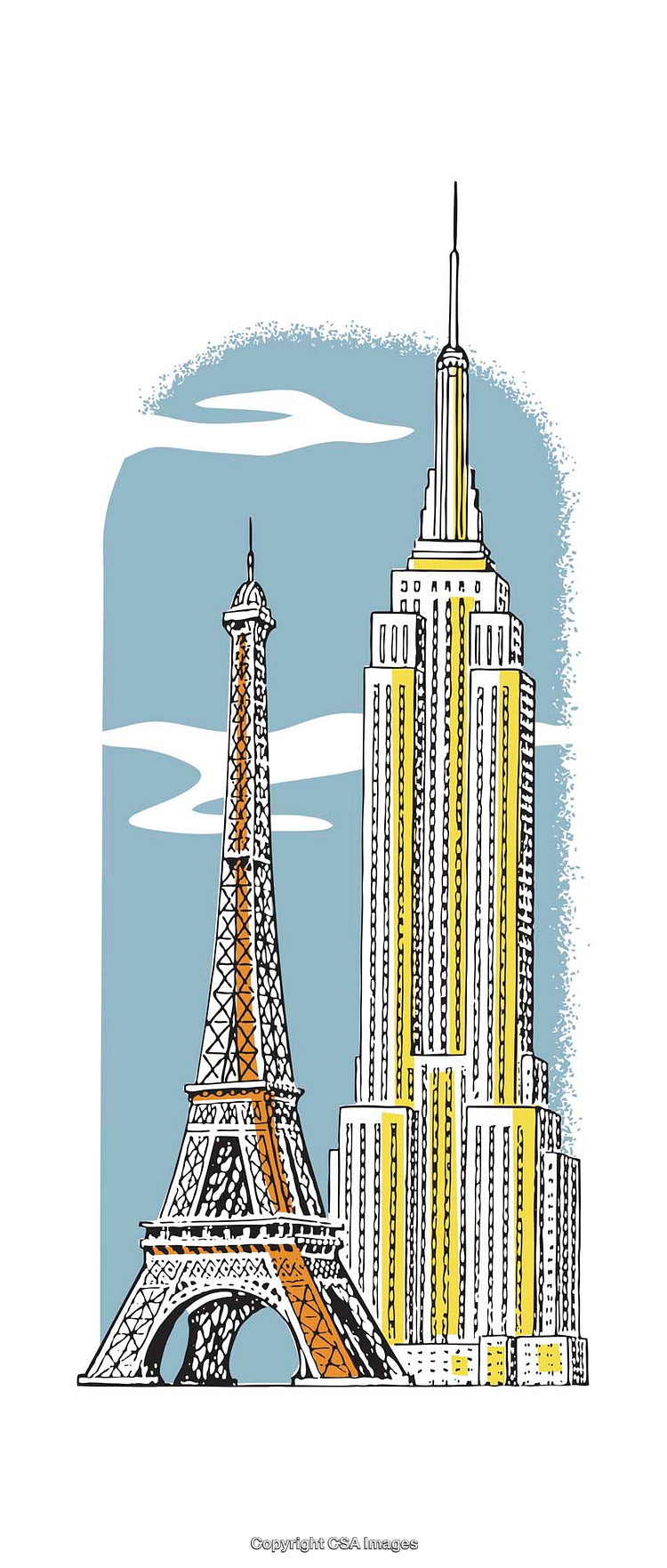 Illustration of Famous Eiffel Tower and Empire State Building Landmarks