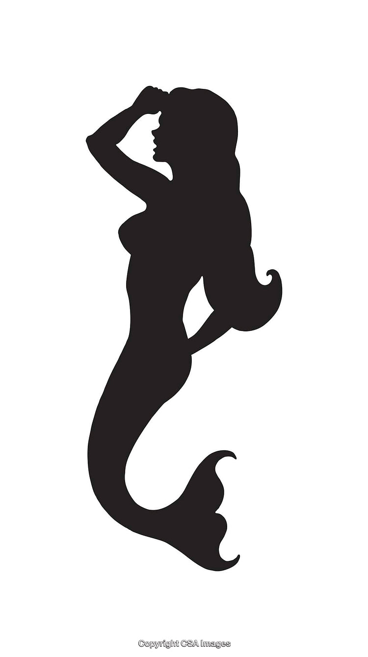 Silhouette of a Mermaid in a Black and White Icon Style