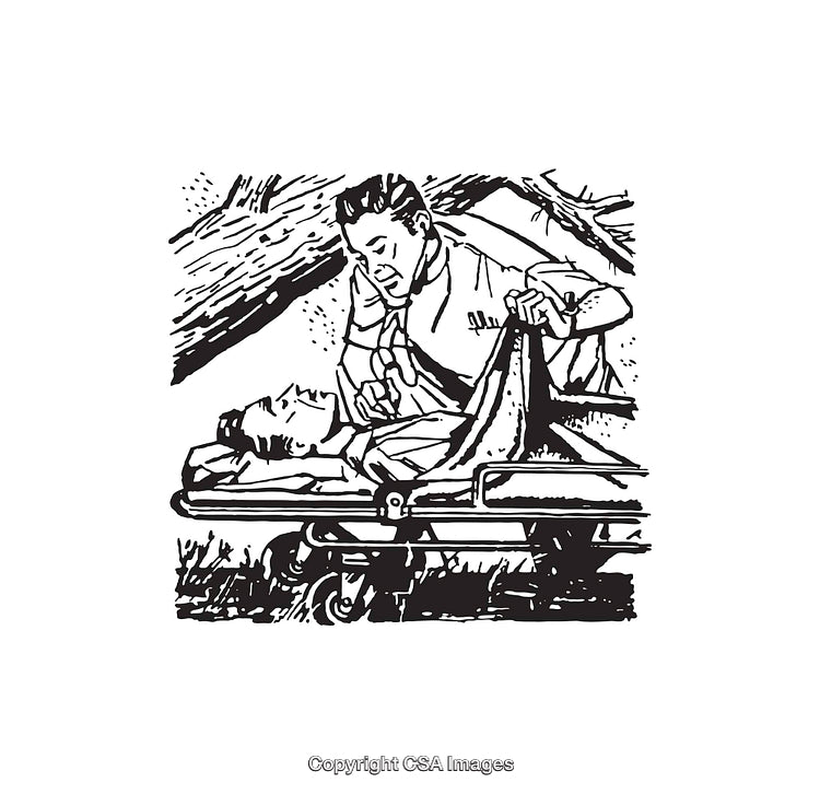Illustration of Emergency Medical Aid Scene with Patient and Responder
