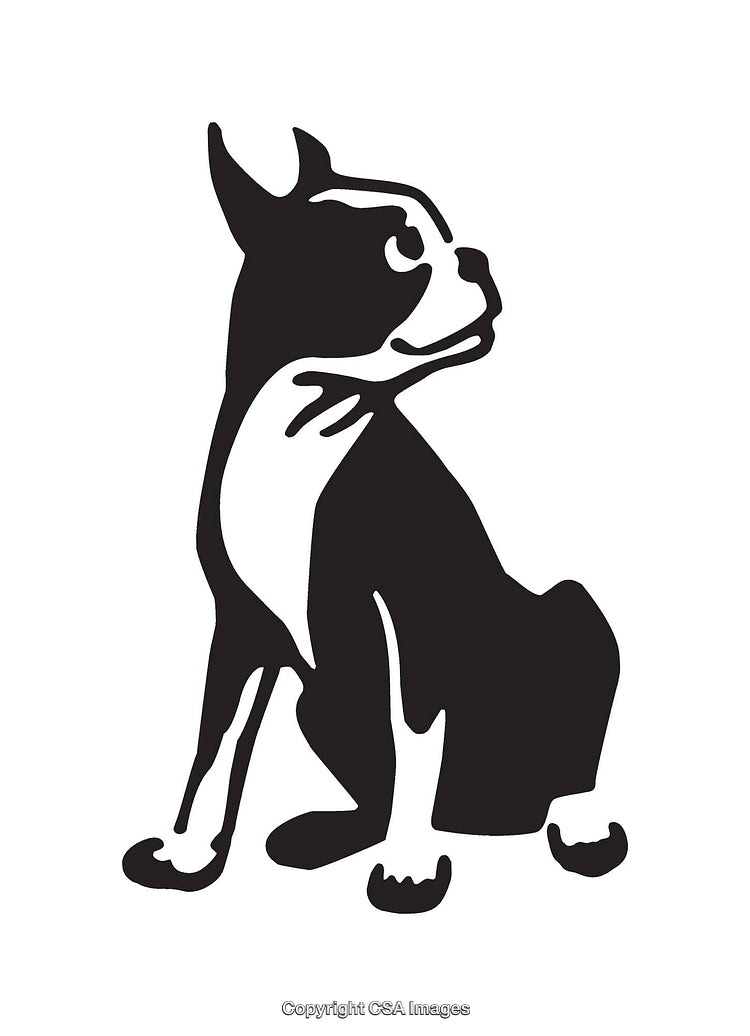 Black and White Line Art Illustration of a Sitting Dog Facing Upwards