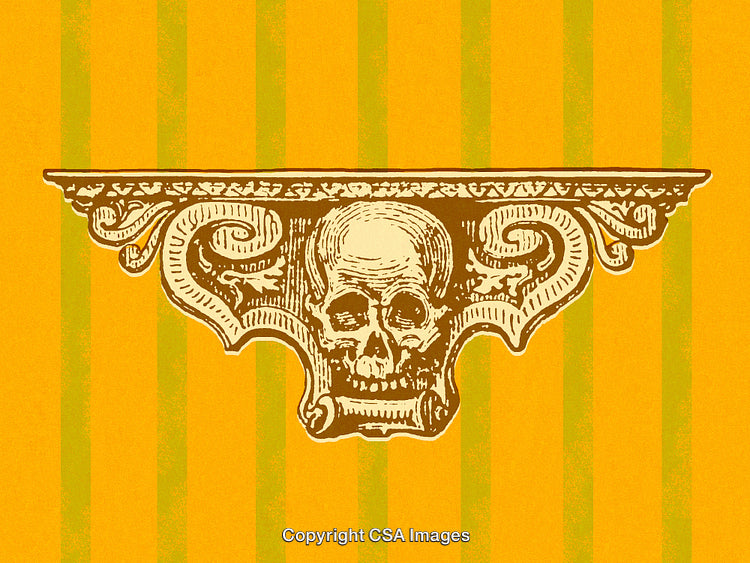 Vintage Ornate Design Featuring Skull Motif on Vibrant Background