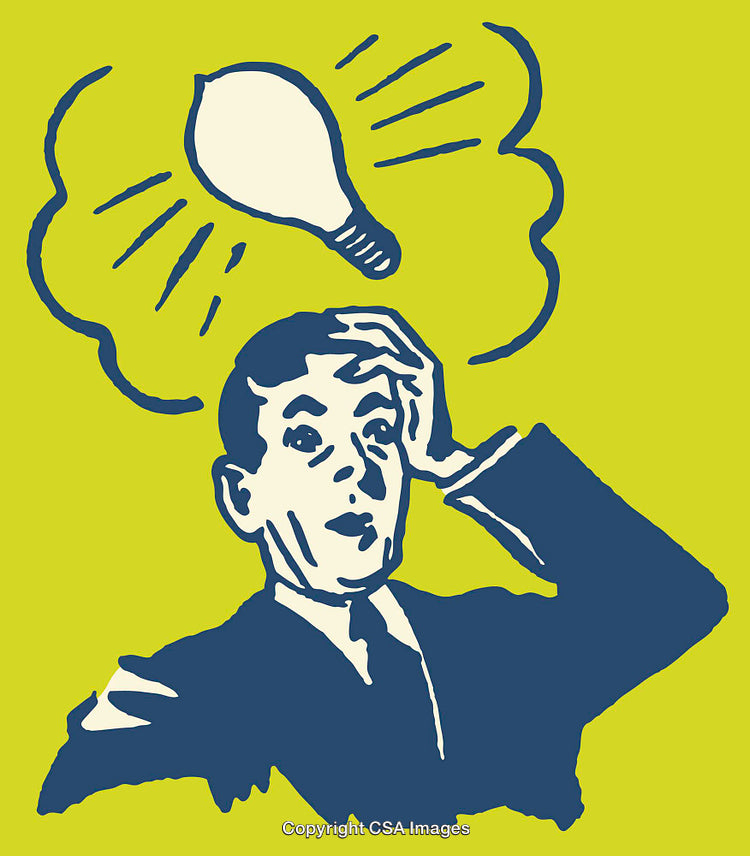 Retro Line Art Illustration of Businessman Having Creative Idea