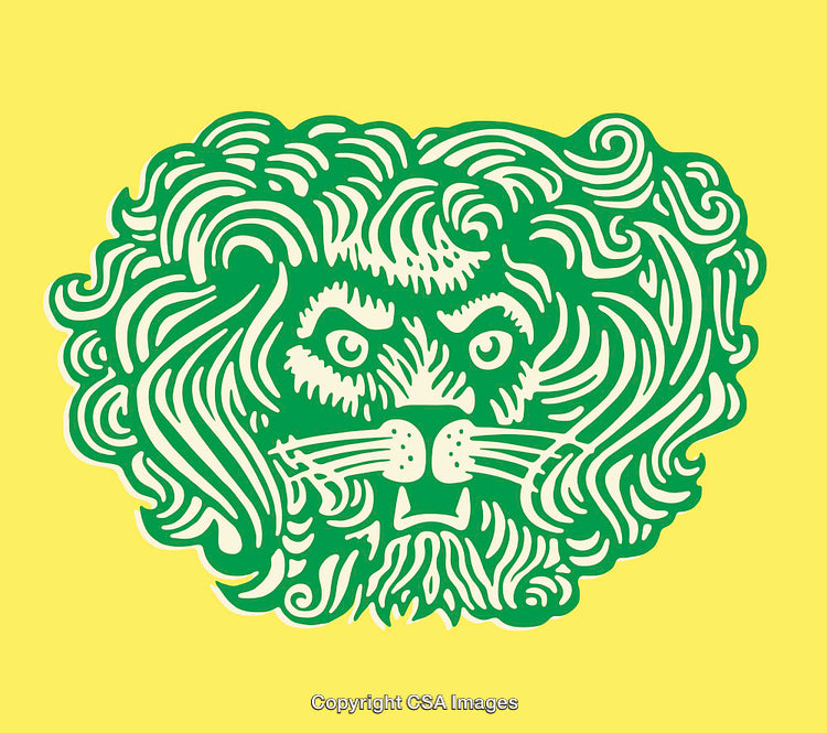 Colorful Line Art of a Decorative Lion Illustration on Yellow Background