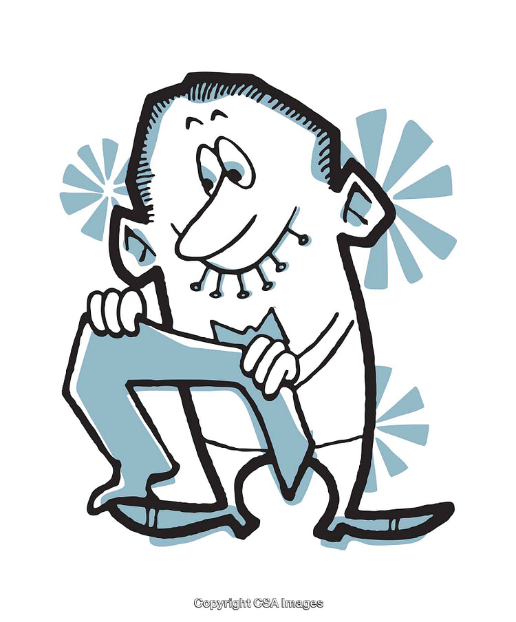 Playful Cartoon Illustration of a Character Holding a Large Arrow Design