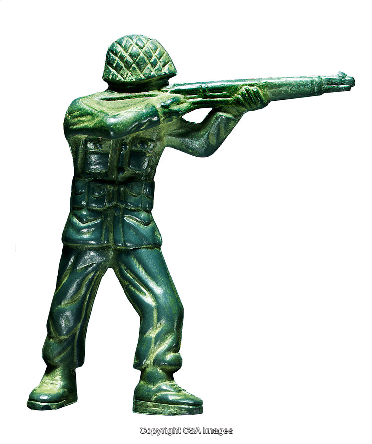 Green Plastic Army Soldier Toy Figurine in Action Pose