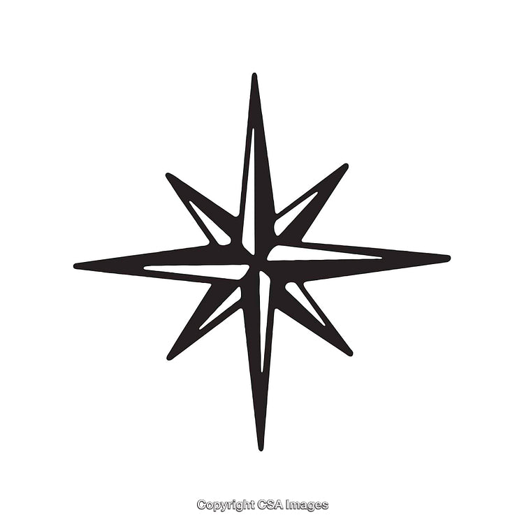 Black and White Nautical Star Symbol Icon on White Background