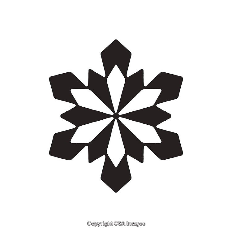 Black and White Stylized Snowflake Design in Symmetrical Shape