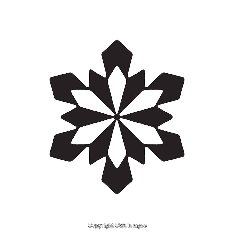 Black and White Stylized Snowflake Design in Symmetrical Shape