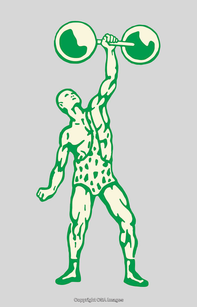 Retro Style Weightlifter Illustration with Strongman Holding a Barbell Overhead