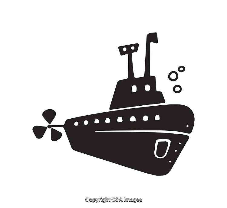 Black and White Submarine Line Art with Nautical Elements