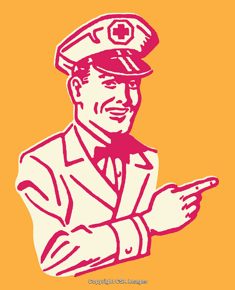 Vintage Styled Colorful Medical Officer Illustration in Retro Art Design