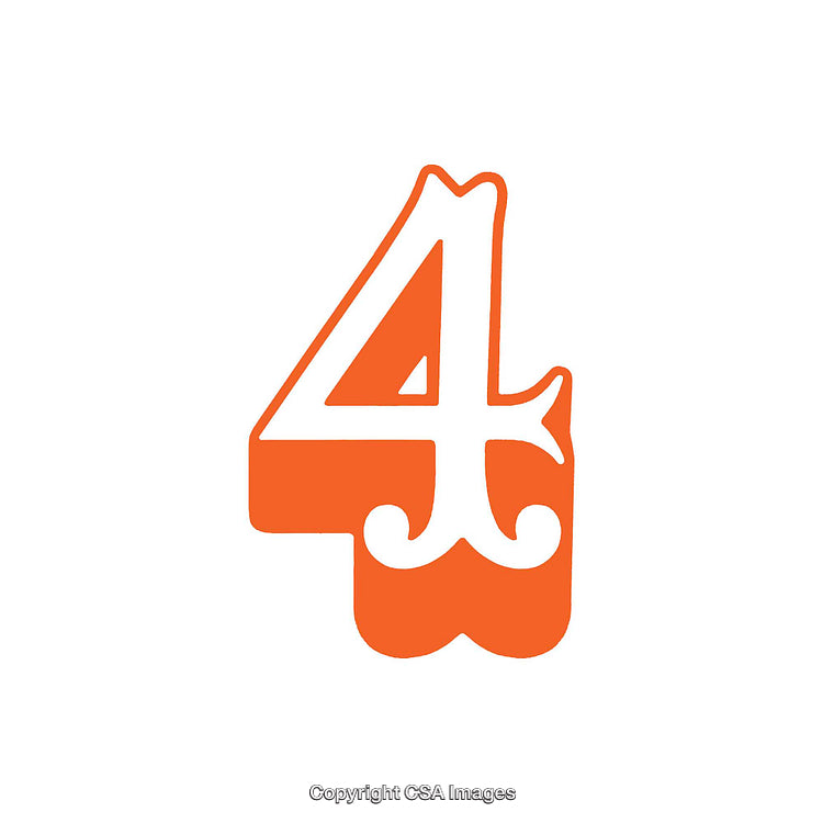 Bold Stylized Number Four in Vibrant Orange on White Background