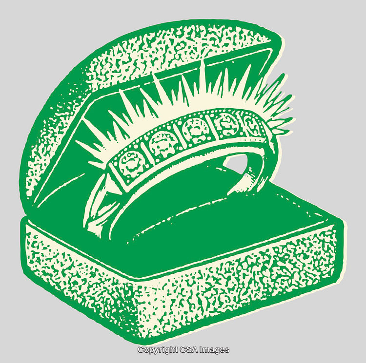 Green Line Art Illustration of a Decorative Ring in a Box