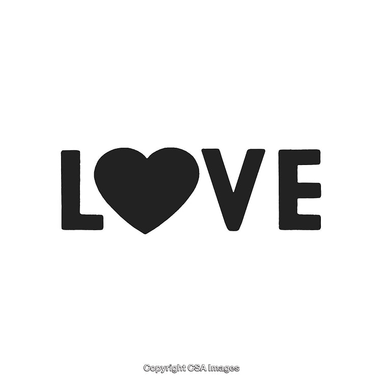 Black and White Typography Love Design with Heart Symbol Artwork