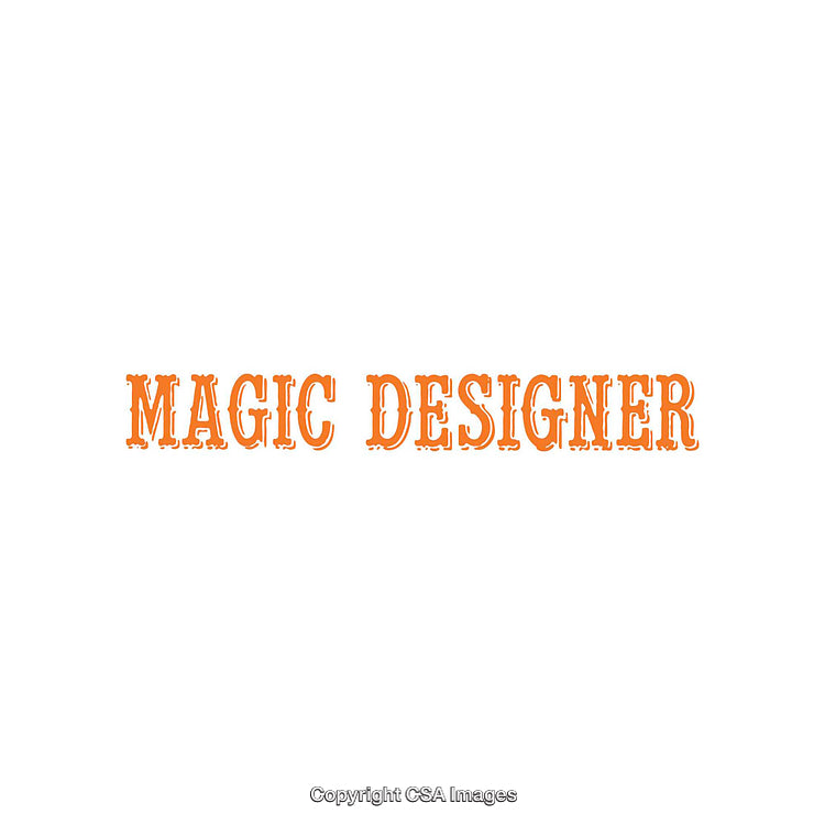 Bright Orange Text Reading Magic Designer in a Decorative Font Style
