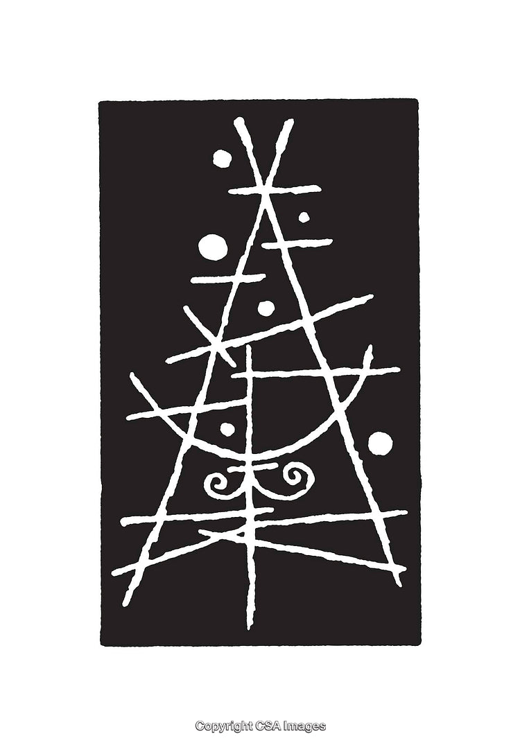 Abstract Black and White Christmas Tree Line Art Illustration