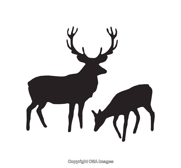 Silhouette Illustration of Deer Pair in Black and White Art Style