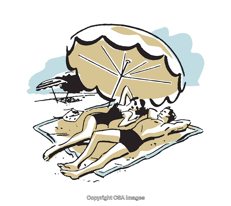 Retro Illustration of Relaxing Friends on a Sunny Beach