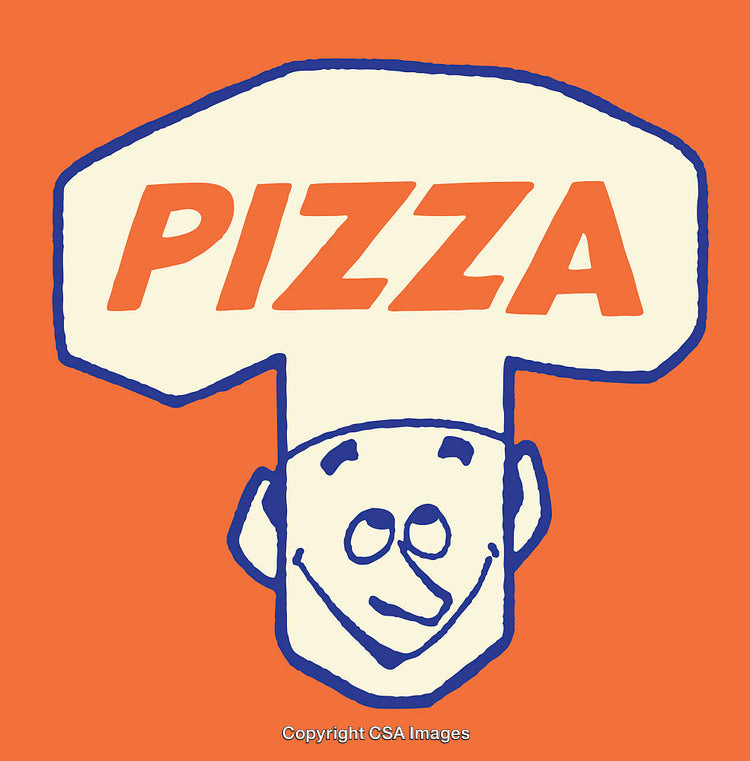 Playful Line Art Illustration of a Smiling Chef Promoting Pizza