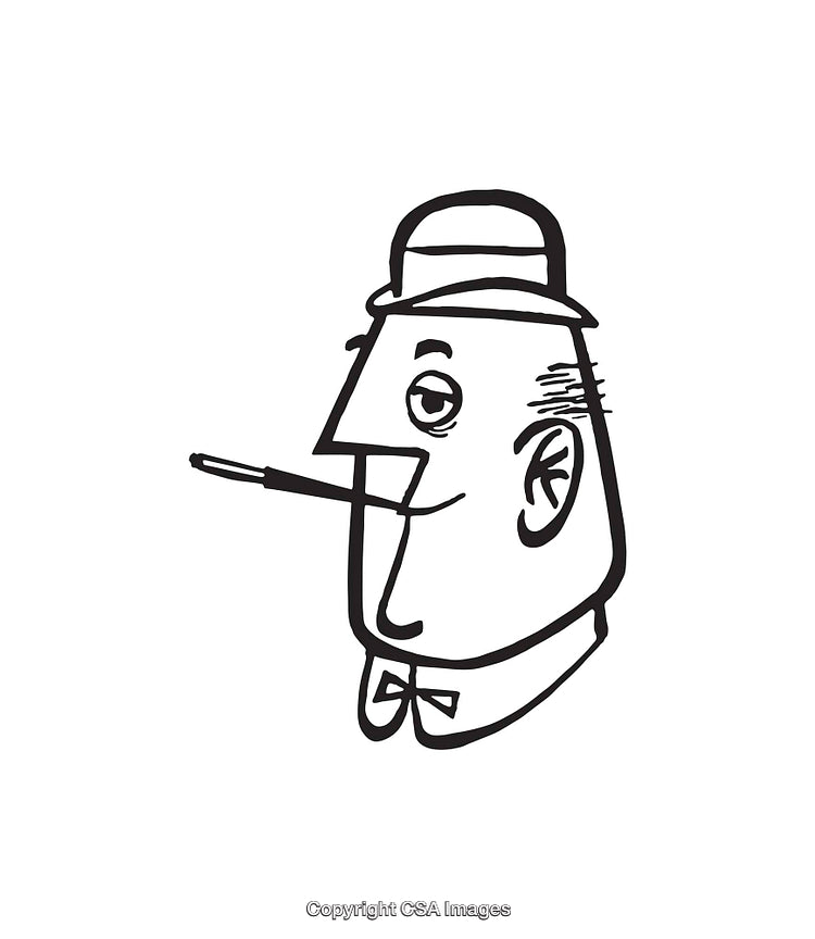 Black and White Line Art Illustration of a Man with a Hat