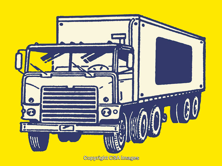 Yellow and Blue Vintage Truck Line Art Illustration on Yellow Background