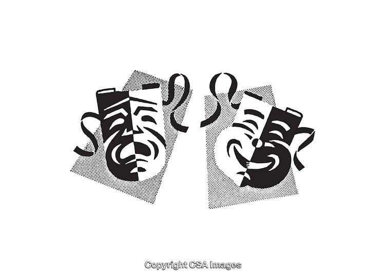Black And White Abstract Drama Masks on White Background