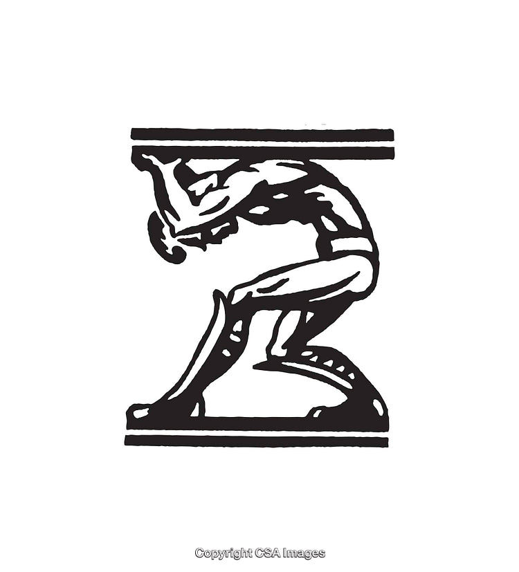 Vintage Black and White Line Art of a Struggling Figure