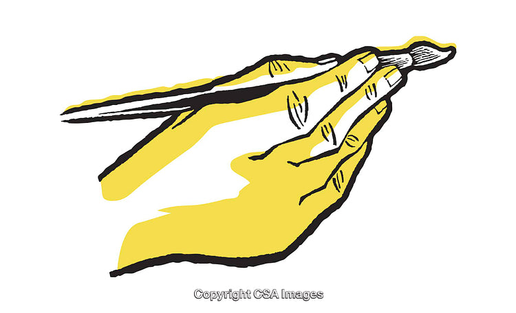 Illustration of Hands Holding a Brush in Yellow and Black Colors