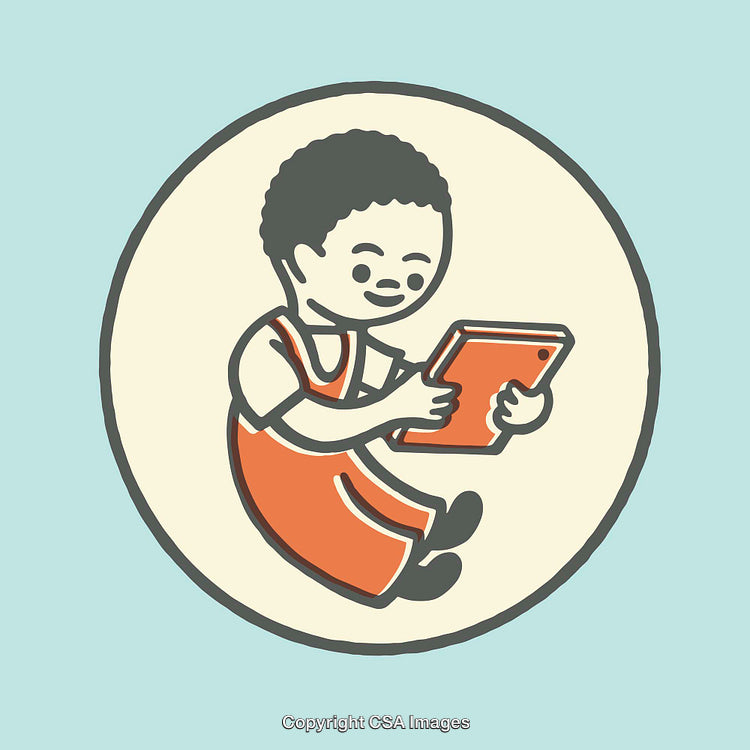 Child Engaged With Digital Device in Simple Color Illustration