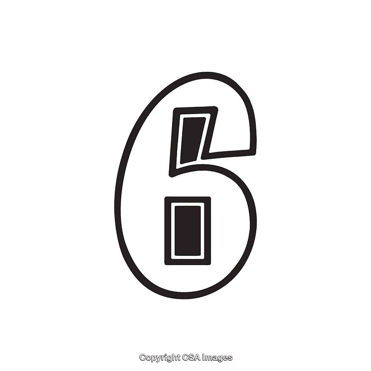 Bold Black and White Representation of the Number Six Symbol