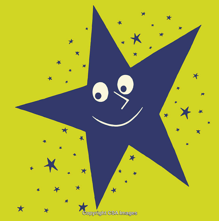 Whimsical Star Character with Charming Expressions on Green Background