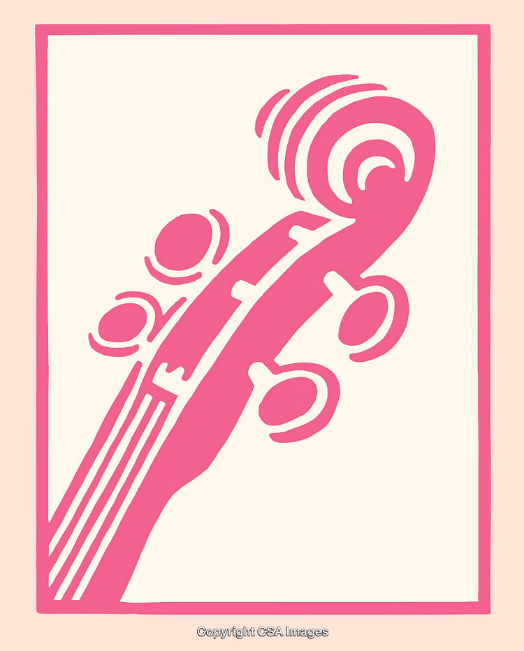 Pink Line Art Illustration of a Violin Scroll and Tuning Pegs