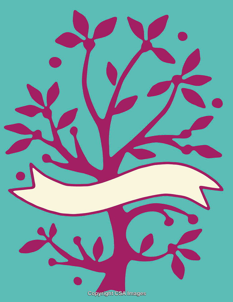 Colorful Artistic Tree Illustration with a Decorative Banner Design