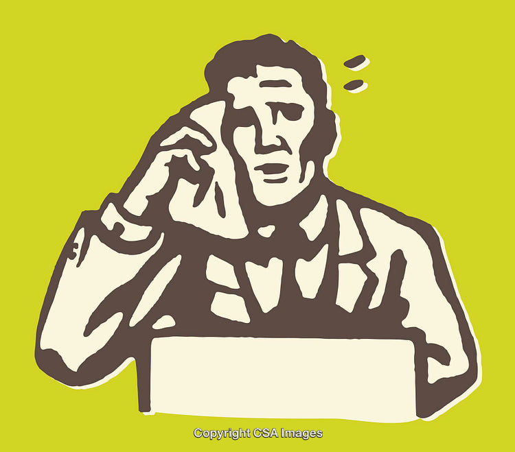 Rendered Illustration of a Man at Work Expressing Stress and Fatigue