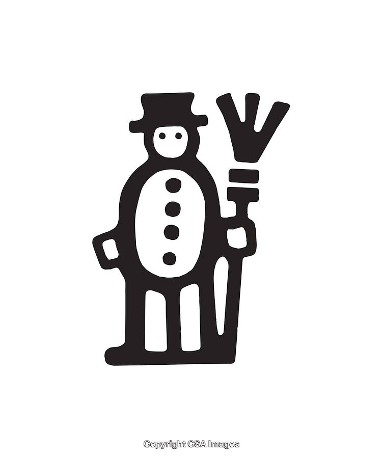 Black and White Icon of a Snowman Holding a Broom Stick