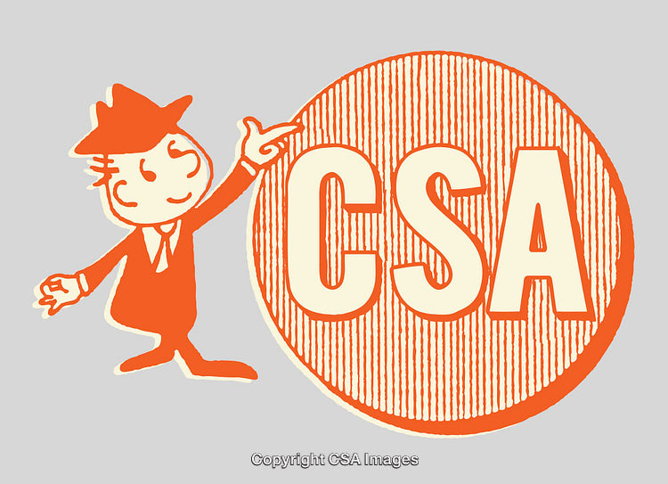 Retro Style Line Illustration of CSA With Playful Cartoon Mascot on Gray