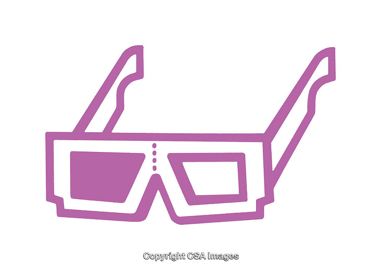 Purple Stylized Icon of 3D Glasses on a White Background
