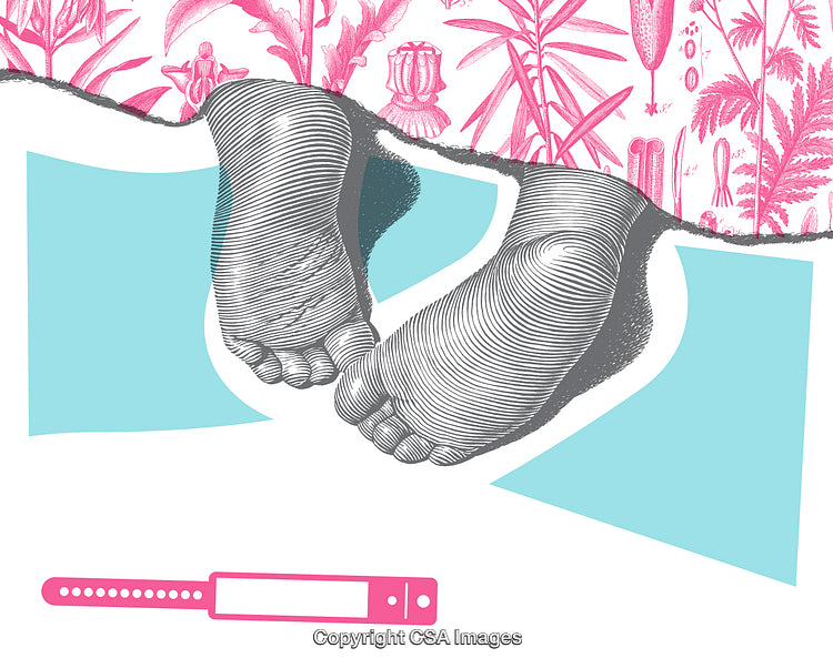 Abstract Depiction of Feet with Botanical and Medical-Themed Illustrations