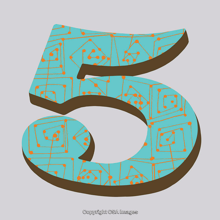 Colorful Number Five Illustration with Geometric Pattern on a Light Background