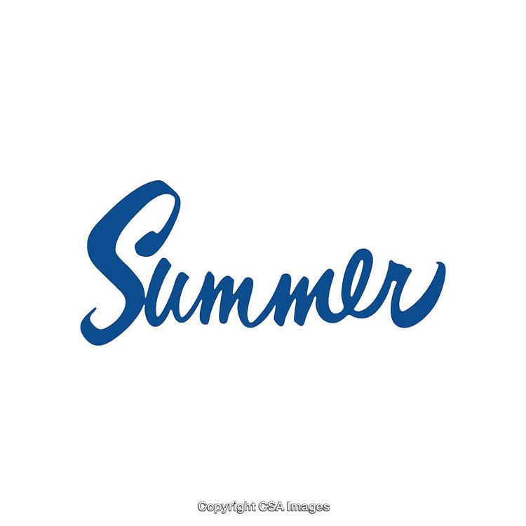 Blue Calligraphy of the Word Summer on White Background