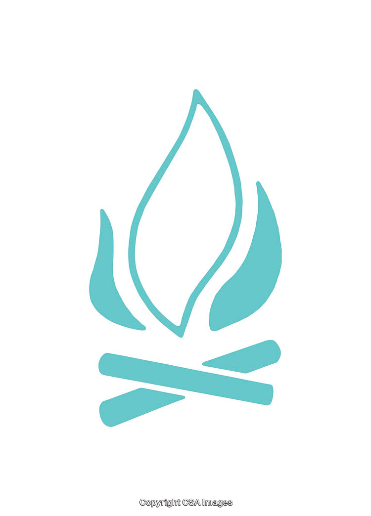 Minimalist Turquoise Flame and Logs Icon on White Background