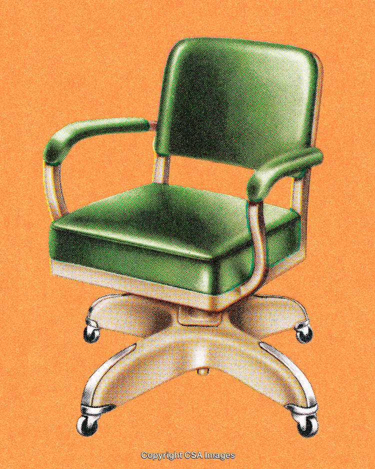 Stylized Mid-Century Chair Depiction with Green Upholstery on Orange Texture