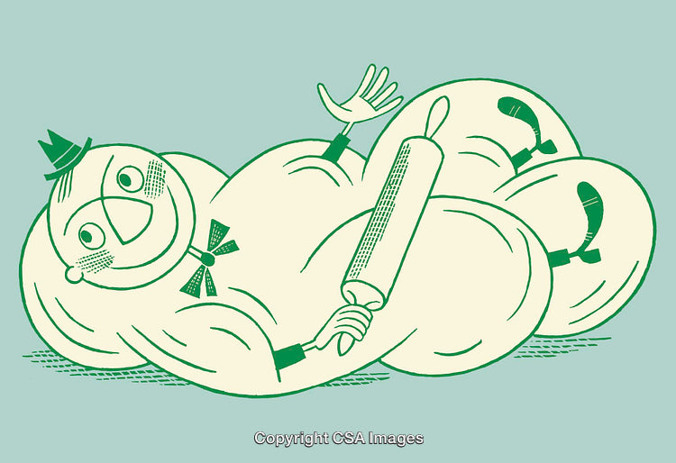 Quirky Color Line Art Illustration of a Whimsical Rolling Pin Decorated Figure